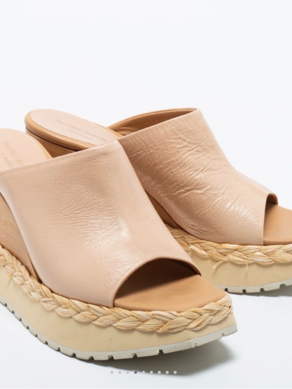 Paloma Barcelo Nude Tan Leather Wedge Sandals